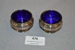 Pair of Hallmarked Silver Salts with Blue Glass Lining - Birmingham 1921