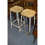 Pair of Elm Seated Tubular Metal Bar Stools