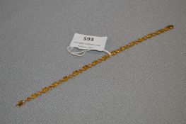 9ct Gold Bracelet set with Amber Glass Stones - 19cm Long