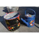 Painted Galvanised Metal Watering Can and Mop Bucket