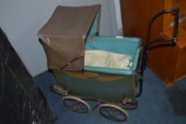 1920's Green Painted Wood Bodied Dolls Pram