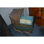 1920's Green Painted Wood Bodied Dolls Pram