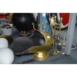 Brass Coal Helmet and Fireside Companion Set