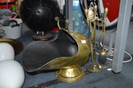 Brass Coal Helmet and Fireside Companion Set