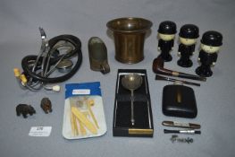 Tray Lot of Various Collectibles Including Stethoscope, Ivory Items etc...