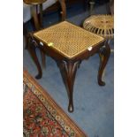 Walnut Dressing Table Stool with Wicker Seat on Cabriole Legs