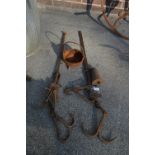 Pair of Vintage Farming Cast Iron Balance Scales and a Cast Iron Pan