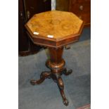 Victorian Walnut Inlaid Hexagonal Topped Sewing Work Table