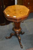 Victorian Walnut Inlaid Hexagonal Topped Sewing Work Table