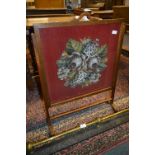 Oak Framed Firescreen with Wool and Bead Work Panel