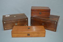 Four Assorted Trinket Boxes Pewter and Mother of Pearl Inlay