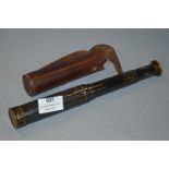 Small Four Section Ebonised Brass Telescope with Leather Case