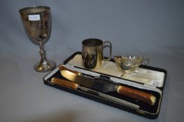 Silver Plated Trophy, Jug, Mug and Carving Set