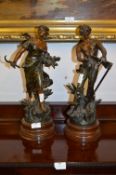 Pair of Bronze Effect Spelter Figurines - Faneuse and Fucheur