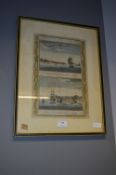 Georgian Coloured Engraving Print - View of Woolwich and Gravesend in Kent