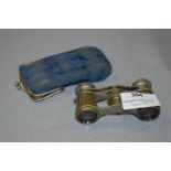 Pair of Small Brass Decorated Opera Glasses with Purse