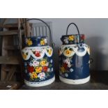 Pair of Floral Painted Milk Churns