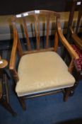 Georgian Oak Slatback Armchair with Upholstered Seat