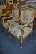 Pair of Gilt Painted Throne Chairs with Tapestry Upholstery in French Style