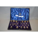 Cased Set of 12 Hallmarked Silver Spoons and Sugar Tongs - Glasgow 1895, Approx 254g