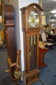 Reproduction Oak Cased Grandfather Clock with Decorative Brass Face