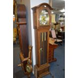 Reproduction Oak Cased Grandfather Clock with Decorative Brass Face