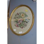 Oval Gilt Framed Woolwork Tapestry Picture - Floral