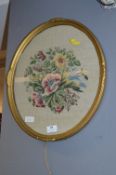 Oval Gilt Framed Woolwork Tapestry Picture - Floral