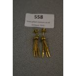 Pair of 9ct Gold Drop Earrings - Approx 3.1g