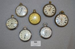 Seven Assorted Chrome and Plated Pocket Watches