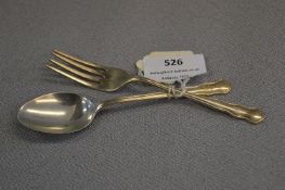Silver Spoon and Fork Set - Birmingham 1965, Approx 34g
