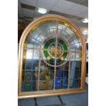Leaded Glass Arch Top Window Frame 67.5" tall by 60" width