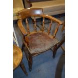 Oak Framed Turned Stickback Elbow Chair