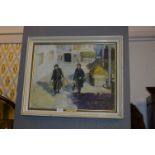 Framed Oil Painting on Canvas - Street Scene by R. Milne 1973