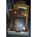 Selection of Victorian Framed Prints and Oil Paintings and a Carved Oak Panel