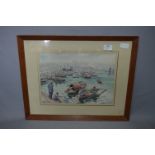 Oak Framed Watercolour - Oriental Harbour Scene by Geo Martan