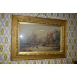 Gilt Carved Acorn Framed Watercolour - Country Mansion Garden Scene