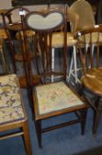 Edwardian Walnut Low Chair with Woolwork Seat & Back