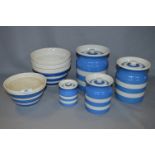 T.G. Green Blue & White Cornish Ware Mixing Bowls and Storage Jars