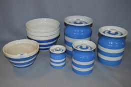 T.G. Green Blue & White Cornish Ware Mixing Bowls and Storage Jars
