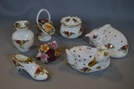 Selection of Royal Albert Country Roses Ornaments, Lidded Jar, Vase, etc.