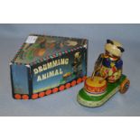 Tinplate Clockwork Panda Bear Drummer Toy