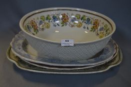 Victorian Floral Patterned Wash Bowl and Three Meat Plates