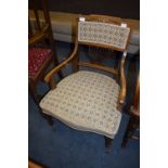 Victorian Mahogany and Walnut Inlaid Armchair with Upholstered Seat