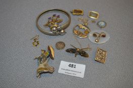 Bag of Assorted Silver, White Metal, and Gilt Metal Jewellery Items
