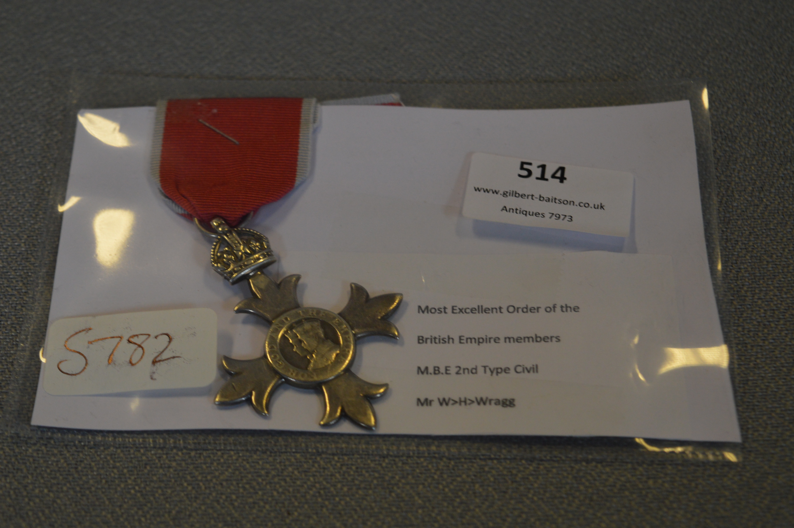 Most Excellent Order of the British Empire Members MBE Second Type Civil to Mr W.H. Ragg