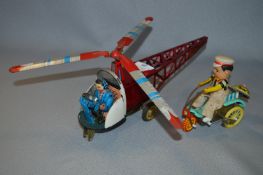 Chinese Clockwork Tinplate Helicopter and Tricycle