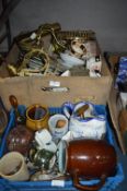 Pine Box and Small Crate Containing Assorted Tea Ware, Glassware...