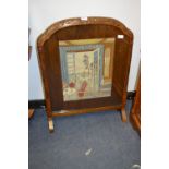 Carved Oak Framed Firescreen with Woolwork Tapestry Panel