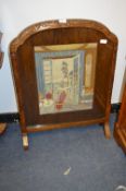 Carved Oak Framed Firescreen with Woolwork Tapestry Panel